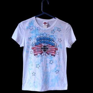 Harley Davidson American Pie Stars Stripes T-Shirt Tee Top Sz M Tight Fitted